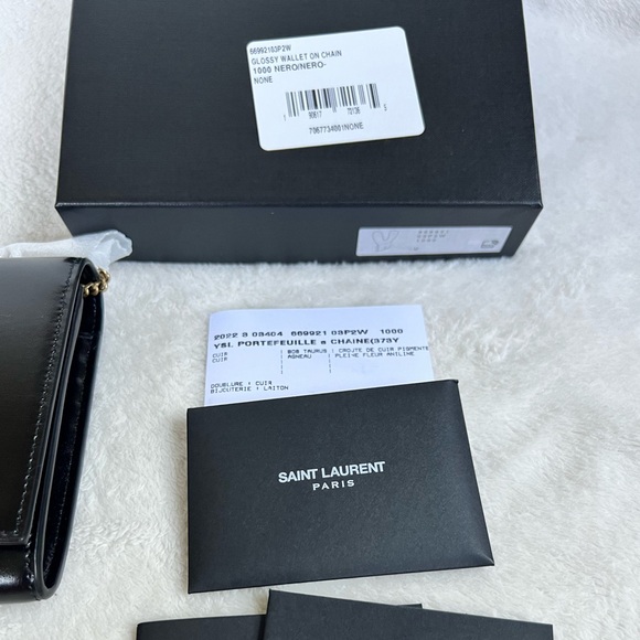 Saint Laurent Smooth Calfskin Monogram Gold Chain Wallet NWT in box - Picture 16 of 17